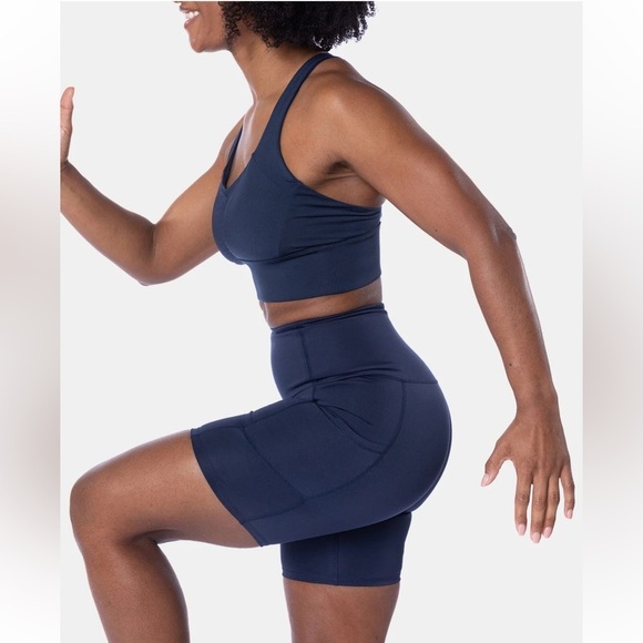 Handful High Five High Waisted Biker Shorts Size S In Night Swim Navy - Picture 10 of 11